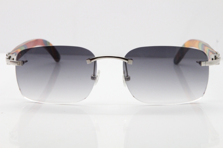 Cartier Rimless 8200759 Original Peacock Wood Sunglasses in Gold Gray Lens