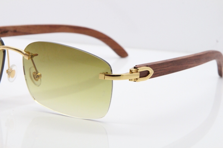 Cartier Rimless 8200759 Original Wood Sunglasses in Gold Brown Lens