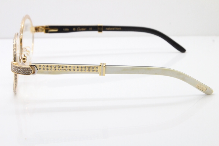 Cartier T7550178 White Inside Black Buffalo Horn Smaller Big Stones Vintage Eyeglasses In Gold（Limited edition）