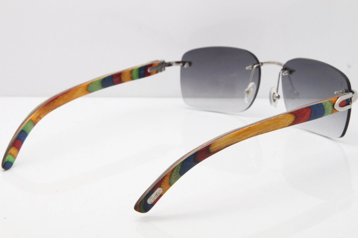 Cartier Rimless 8200759 Original Peacock Wood Sunglasses in Gold Gray Lens