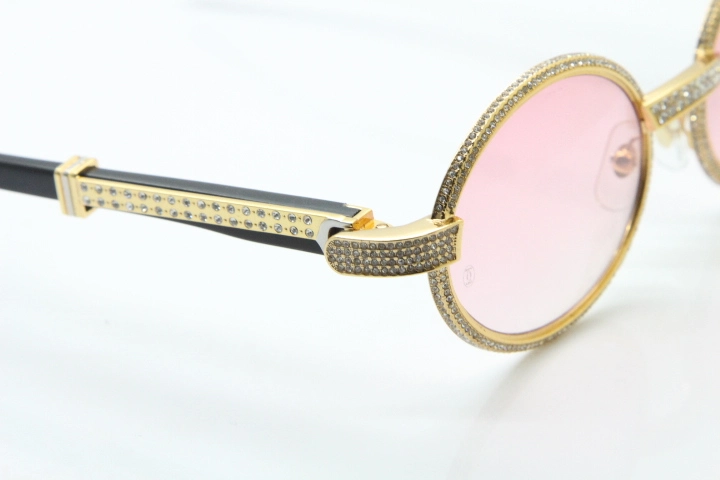 Cartier T7550178 Black Buffalo Horn Smaller Big Stones Vintage Sunglasses In Gold Pink Lens（Limited edition）