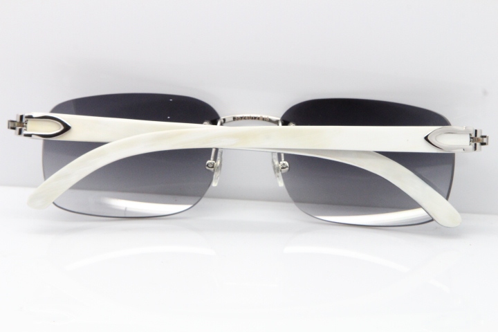 Cartier Rimless 8200759 Original White Inside Black Buffalo Horn Sunglasses in Silver Gray Lens