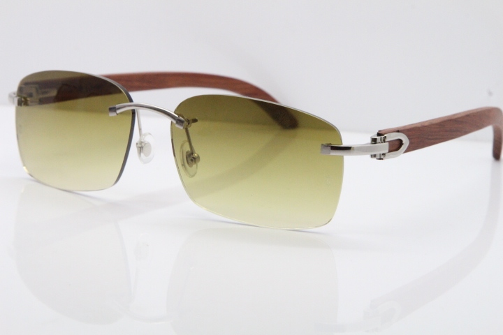 Cartier Rimless 8200759 Original Wood Sunglasses in Gold Brown Lens