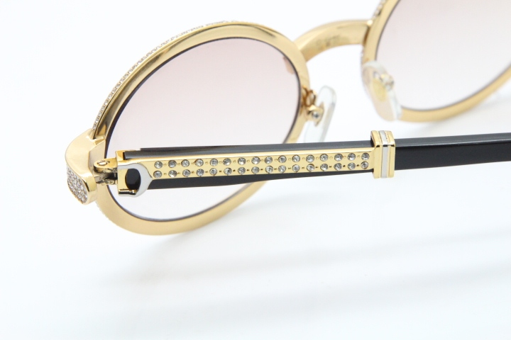 Cartier T7550178 Black Buffalo Horn Smaller Big Stones Vintage Sunglasses In Gold Brown Lens（Limited edition）