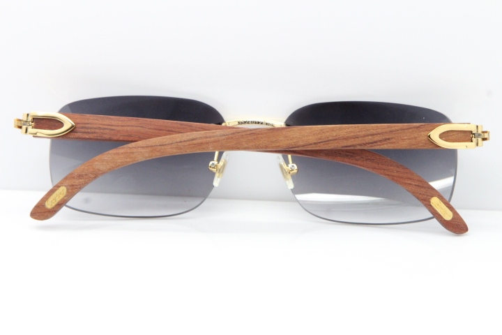 Cartier Rimless 8200759 Original Wood Sunglasses in Gold Gray Lens