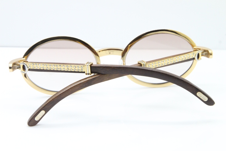 Cartier T7550178 Wood Smaller Big Stones Vintage Sunglasses In Gold Brown Lens（Limited edition）