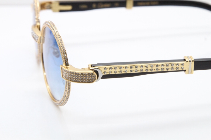 Cartier T7550178 Black Buffalo Horn Smaller Big Stones Vintage Sunglasses In Gold Blue Lens（Limited edition）