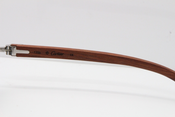 Cartier Rimless 8200759 Original Wood Sunglasses in Gold Dark Lens