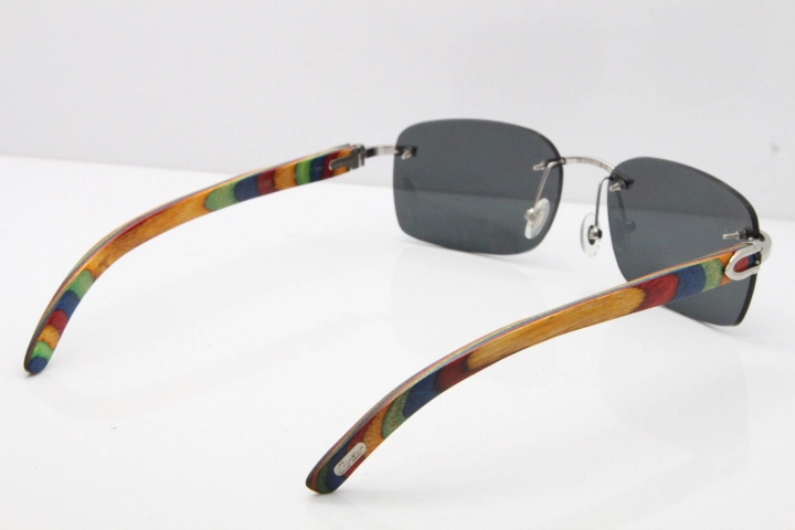 Cartier Rimless 8200759 Original Peacock Wood Sunglasses in Gold Dark Lens