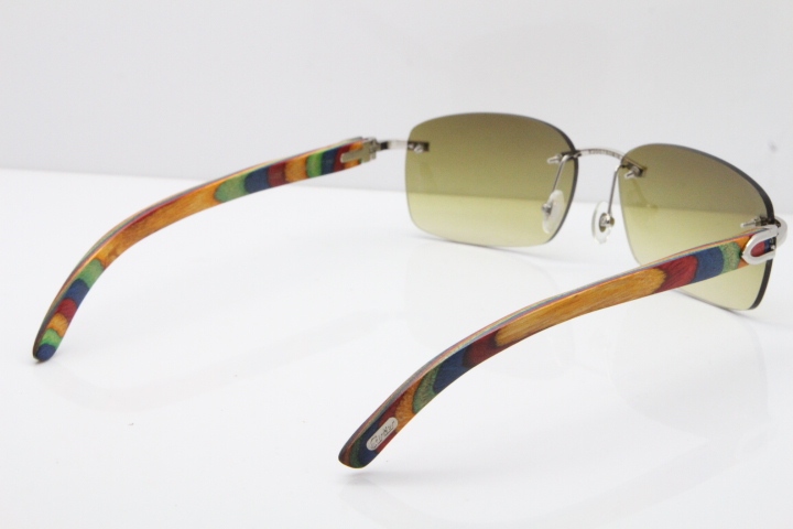 Cartier Rimless 8200759 Original Peacock Wood Sunglasses in Gold Brown Lens