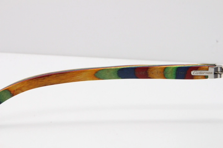 Cartier Rimless 8200759 Original Peacock Wood Sunglasses in Gold Brown Lens