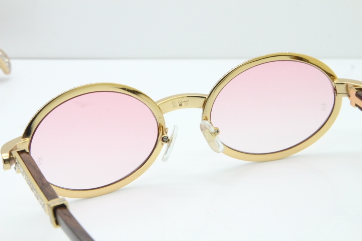 Cartier T7550178 Wood Smaller Big Stones Vintage Sunglasses In Gold Pink Lens（Limited edition）