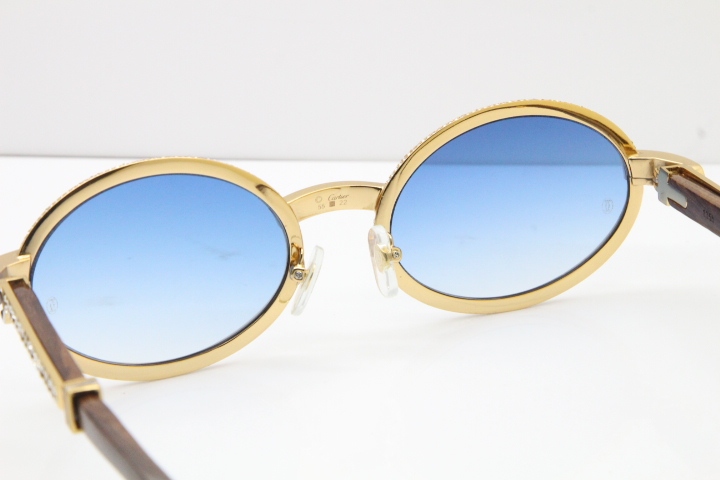 Cartier T7550178 Wood Smaller Big Stones Vintage Sunglasses In Gold Blue Lens（Limited edition）