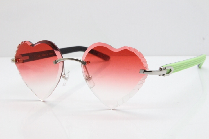 Cartier Rimless 3524012 Heart Green Mix Black Aztec Sunglasses in Gold Red Lens