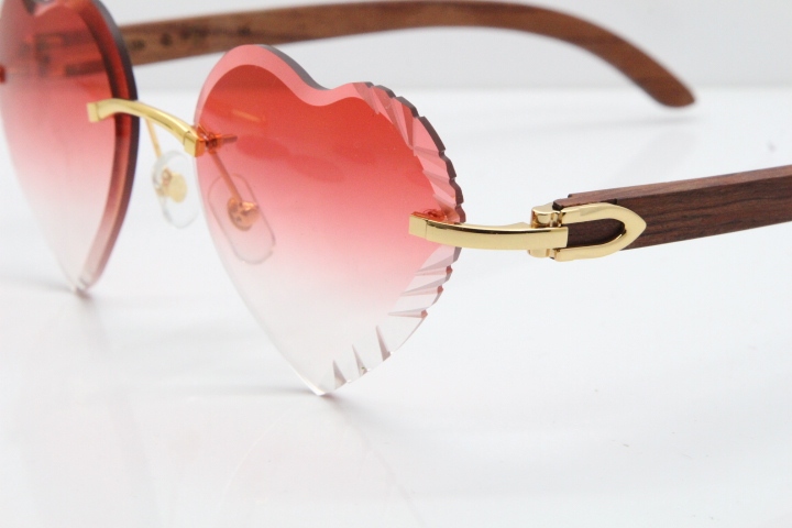 Cartier Rimless 3524012 Heart Original Pear Wood Sunglasses In Gold Red Lens