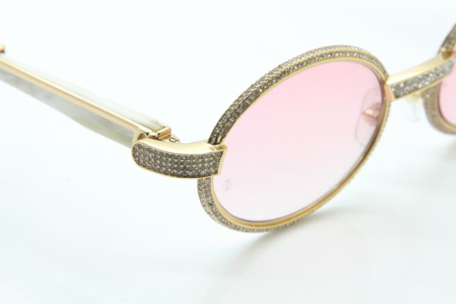 Cartier Smaller Big Stones 7550178 White Genuine Natural Horn Sunglasses Vintage In Gold Pink Lens（Limited edition）