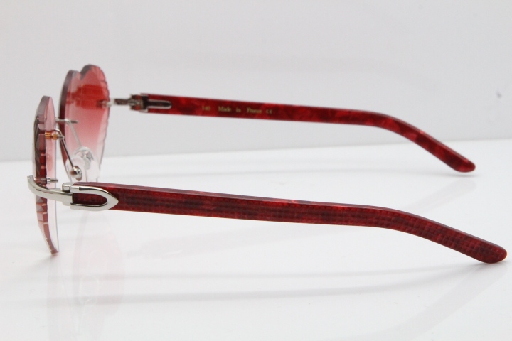 Cartier Rimless 3524012 Heart Marble Red Aztec Sunglasses in Gold Red Lens