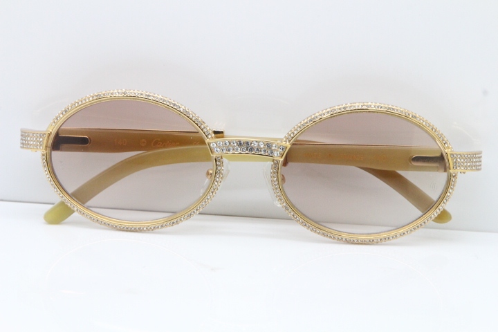 Cartier Smaller Big Stones 7550178 White Genuine Natural Horn Sunglasses Vintage In Gold Brown Lens（Limited edition）