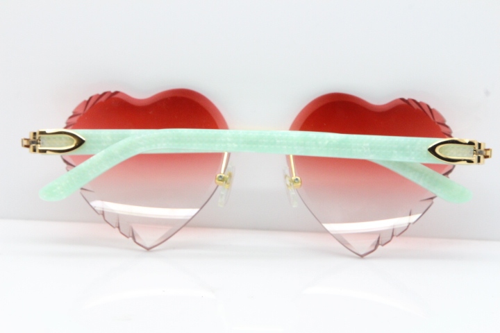 Cartier Rimless 3524012 Heart Marble Blue Aztec Sunglasses in Gold Red Lens