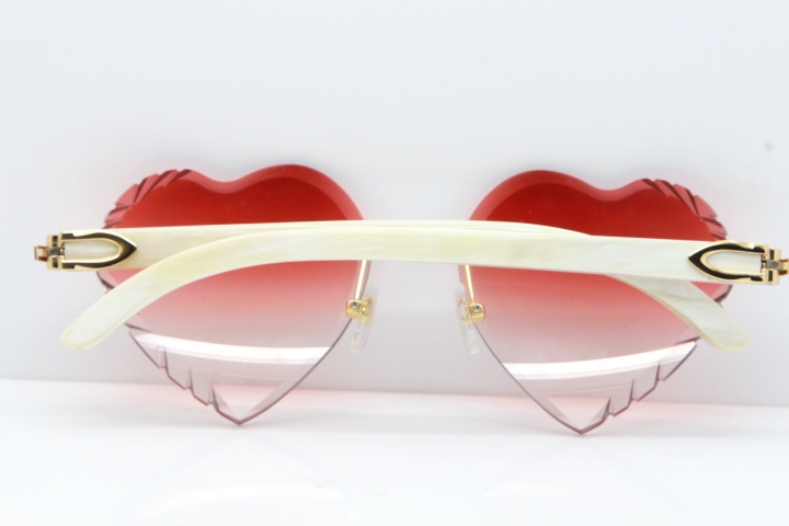 Cartier Rimless 3524012 Heart White Buffalo Horn Sunglasses in Gold Red Lens