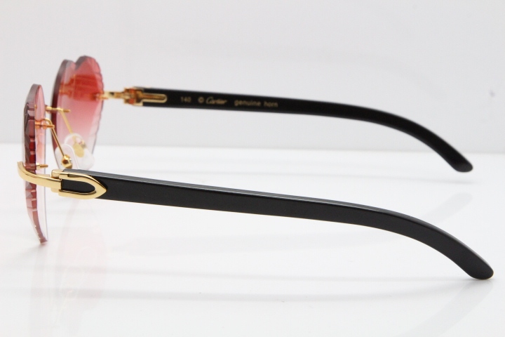 Cartier Rimless 3524012 Heart Black Buffalo Horn Sunglasses in Gold Red Lens