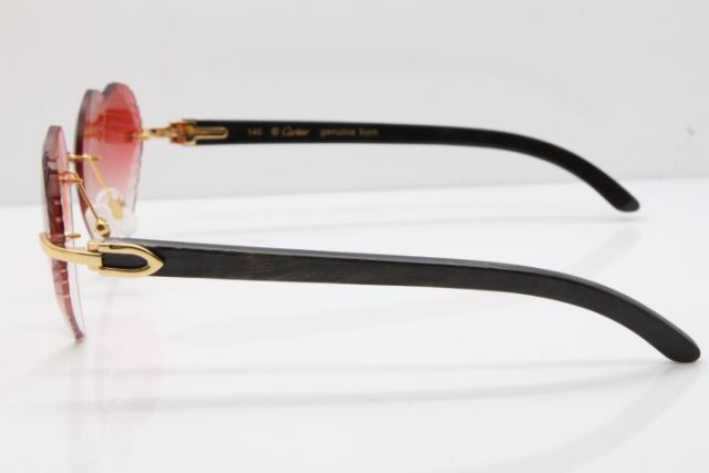 Cartier Rimless 3524012 Heart Original Black Flower Buffalo Horn Sunglasses in Gold Red Lens
