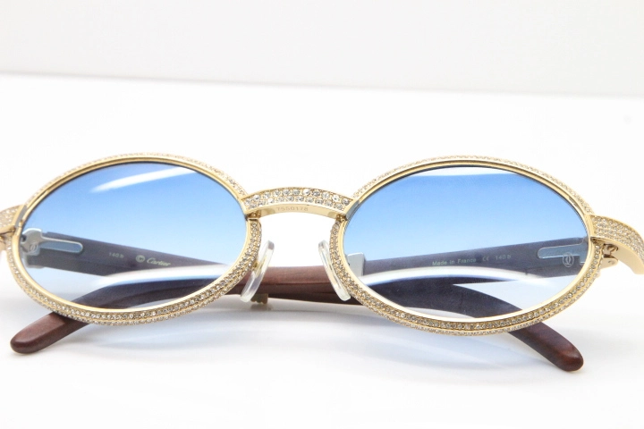 Cartier Vintage 7550178 Wood Smaller Big Stones Sunglasses In Gold Blue Lens（Limited edition）