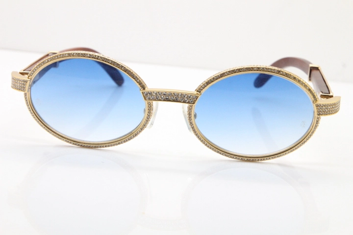 Cartier Vintage 7550178 Wood Smaller Big Stones Sunglasses In Gold Blue Lens（Limited edition）