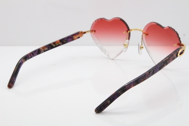 Cartier Rimless 3524012 Heart Marble Purple Aztec sunglasses in Gold Red Lens