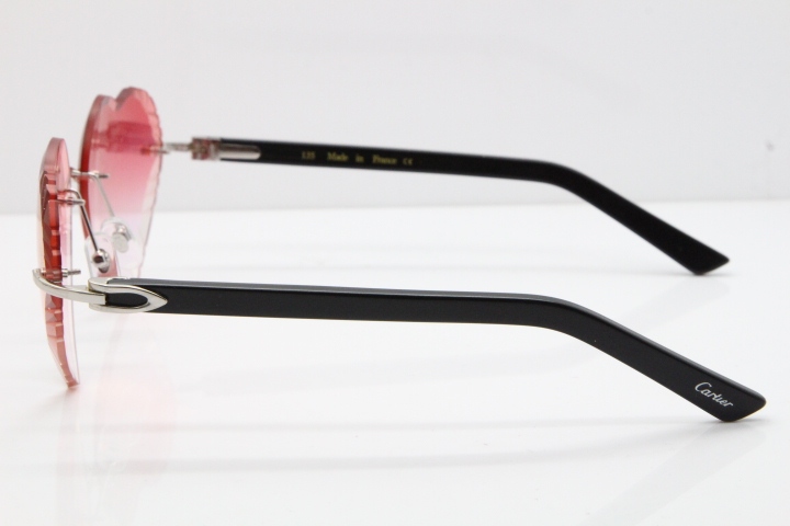Cartier Rimless 3524012 Heart Black Aztec Sunglasses in Silver Mirror Red Lens