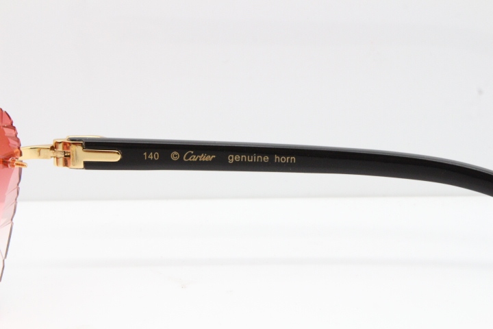 Cartier Rimless 3524012 Heart Black Buffalo Horn Sunglasses in Gold Red Lens