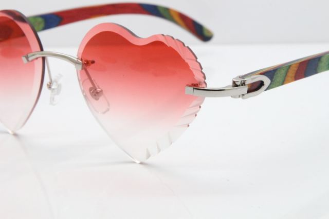 Cartier Rimless 3524012 Heart Original Peacock Wood Sunglasses In Gold Red Lens