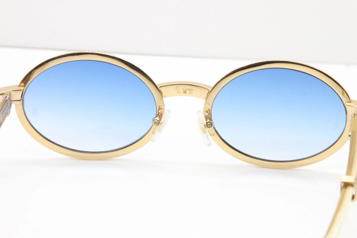 Cartier Smaller Big Stones 7550178 White Genuine Natural Horn Sunglasses Vintage In Gold Blue Lens（Limited edition）