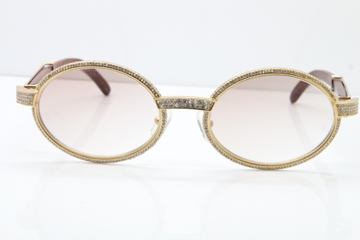 Cartier Vintage 7550178 Wood Smaller Big Stones Sunglasses In Gold Brown Lens（Limited edition