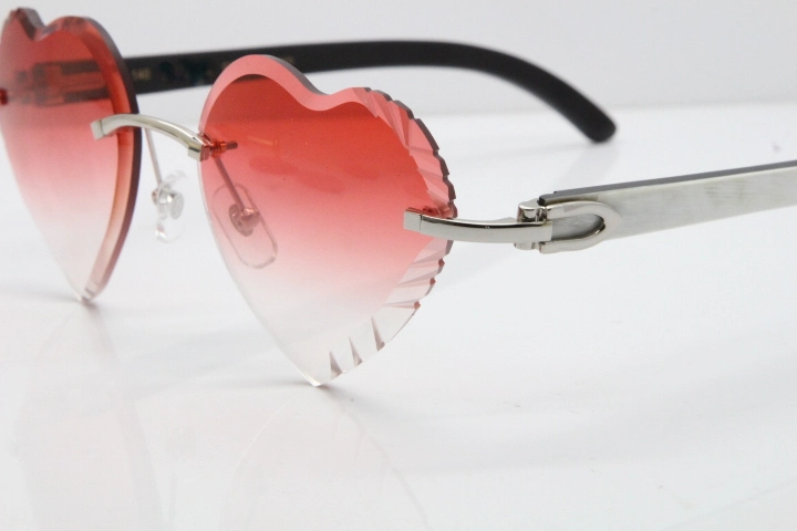 Cartier Rimless 3524012 Heart White Inside Black Buffalo Horn Sunglasses in Gold Red Lens