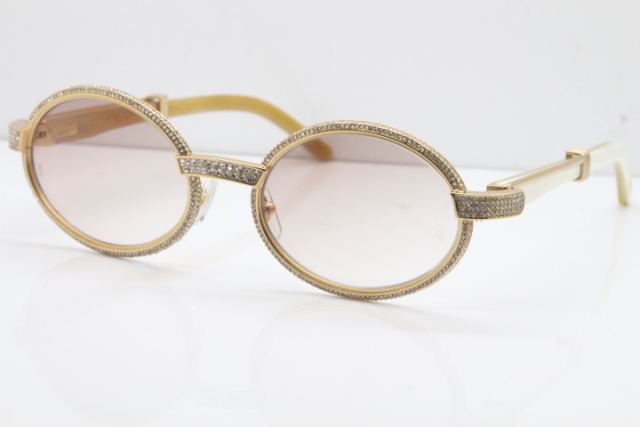 Cartier Smaller Big Stones 7550178 White Genuine Natural Horn Sunglasses Vintage In Gold Brown Lens（Limited edition）