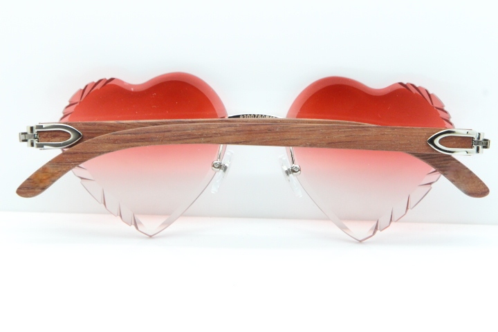 Cartier Rimless 3524012 Heart Original Pear Wood Sunglasses In Gold Red Lens