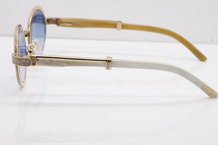 Cartier Smaller Big Stones 7550178 White Genuine Natural Horn Sunglasses Vintage In Gold Blue Lens（Limited edition）