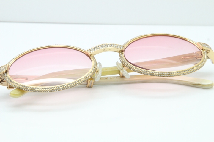 Cartier Smaller Big Stones 7550178 White Genuine Natural Horn Sunglasses Vintage In Gold Pink Lens（Limited edition）