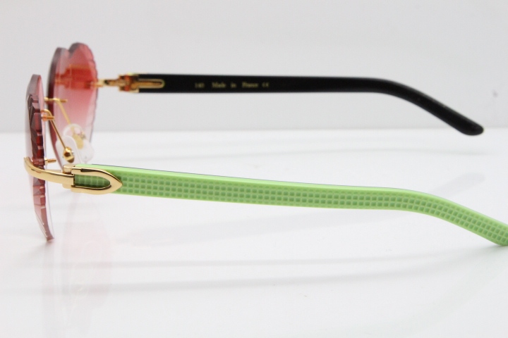 Cartier Rimless 3524012 Heart Green Mix Black Aztec Sunglasses in Gold Red Lens