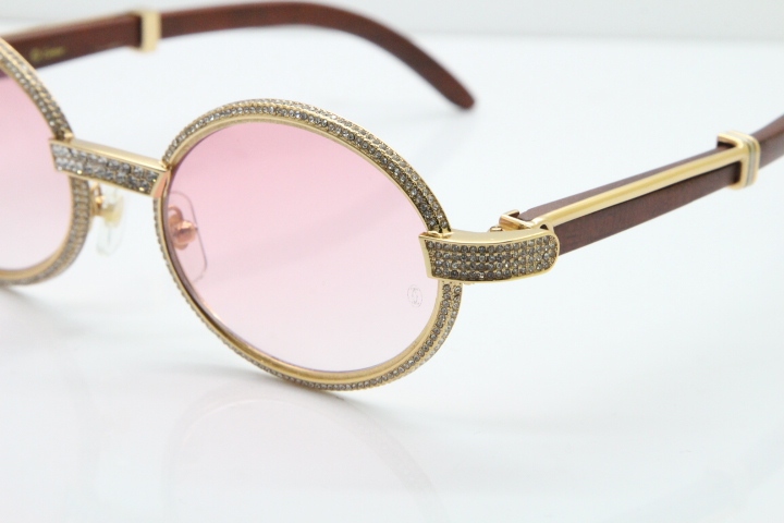 Cartier Vintage 7550178 Wood Smaller Big Stones Sunglasses In Gold Pink Lens（Limited edition）