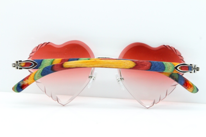 Cartier Rimless 3524012 Heart Original Peacock Wood Sunglasses In Gold Red Lens