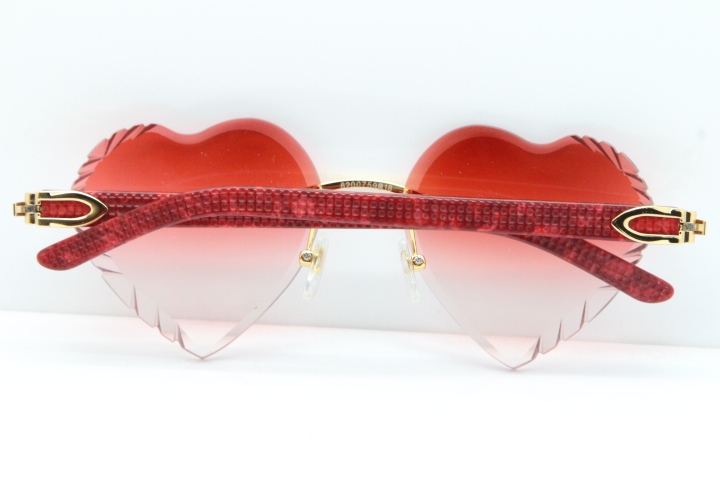 Cartier Rimless 3524012 Heart Marble Red Aztec Sunglasses in Gold Red Lens