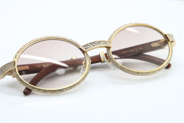 Cartier Vintage 7550178 Wood Smaller Big Stones Sunglasses In Gold Brown Lens（Limited edition