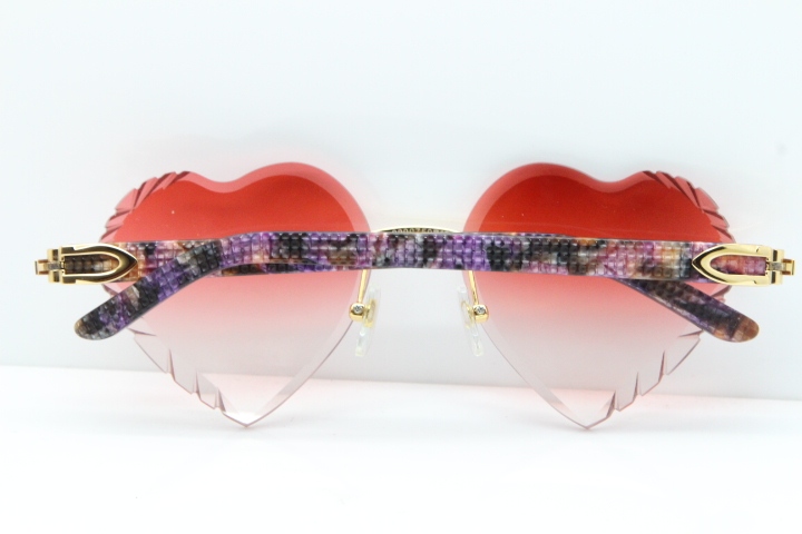 Cartier Rimless 3524012 Heart Marble Purple Aztec sunglasses in Gold Red Lens