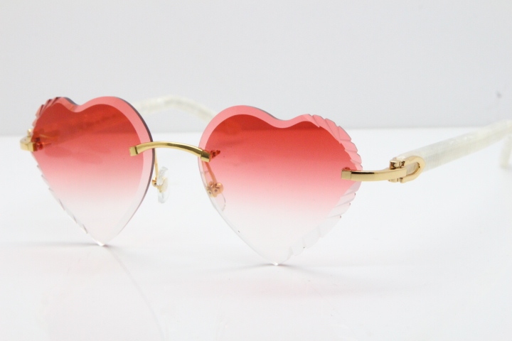 Cartier Rimless 3524012 Heart Marble White Aztec Sunglasses in Gold Red Lens