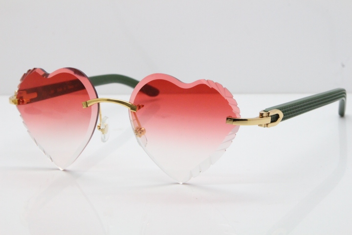 Cartier Rimless 3524012 Heart Green Aztec sunglasses in Gold Red Lens