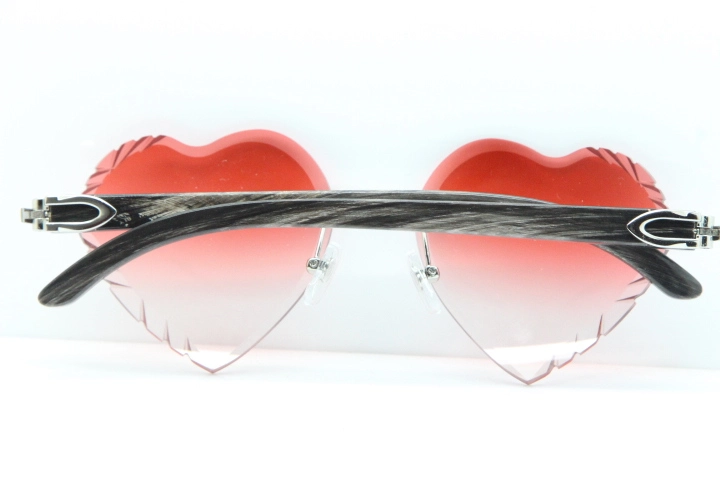 Cartier Rimless 3524012 Heart Original Black Flower Buffalo Horn Sunglasses in Gold Red Lens