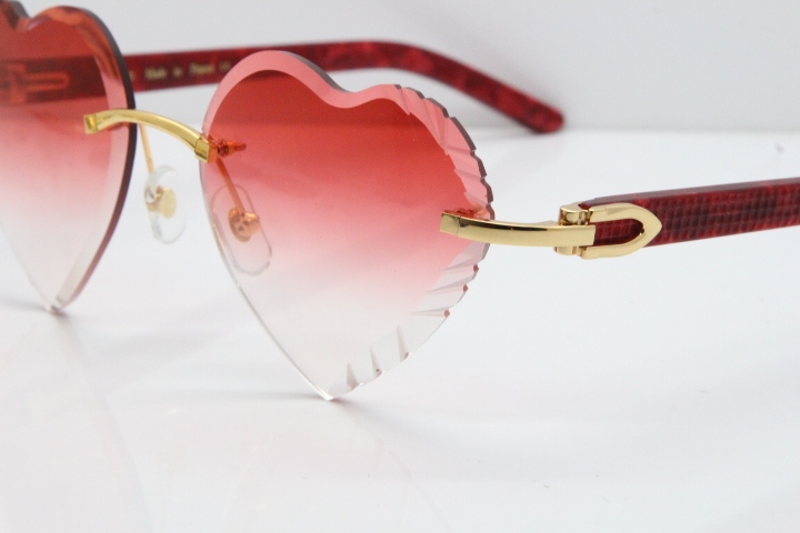Cartier Rimless 3524012 Heart Marble Red Aztec Sunglasses in Gold Red Lens