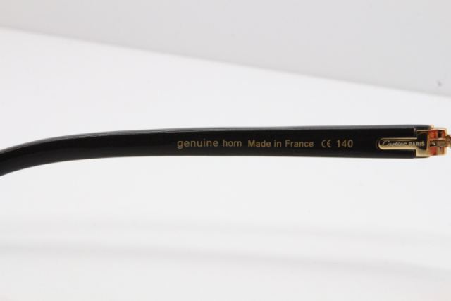 Cartier Rimless 3524012 Heart White Inside Black Buffalo Horn Sunglasses in Gold Red Lens